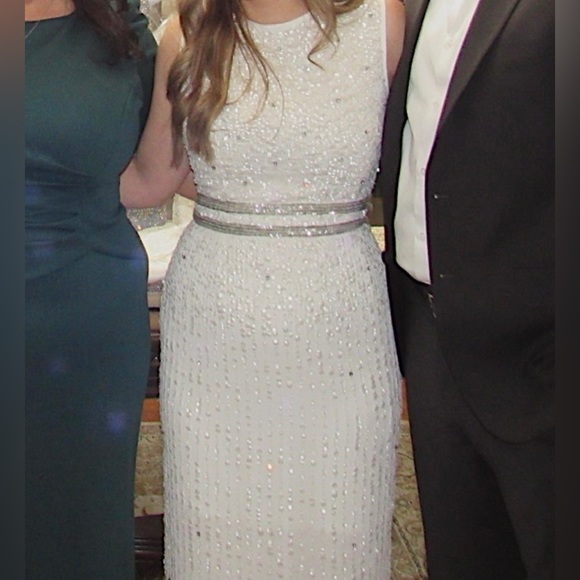 MACDUGGAL Sequined Sleeveless Midi Sheath Dress in WHITE - Picture 13 of 14